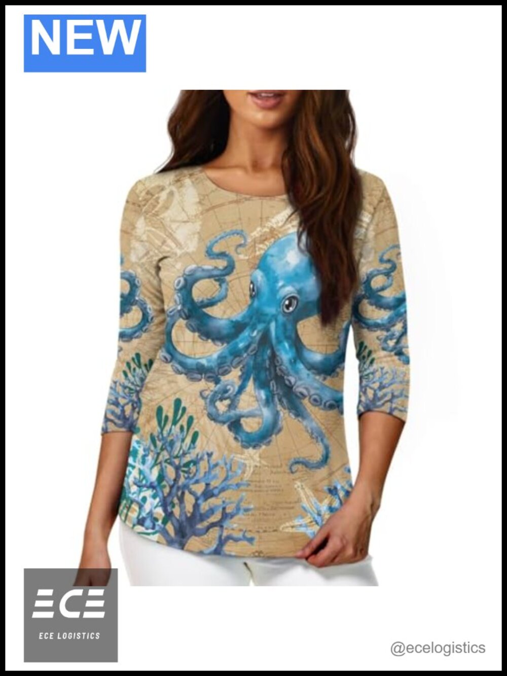3/4 Sleeve Tops for Women Loose Fit Crew Neck Tee Shirts Casual Comfy